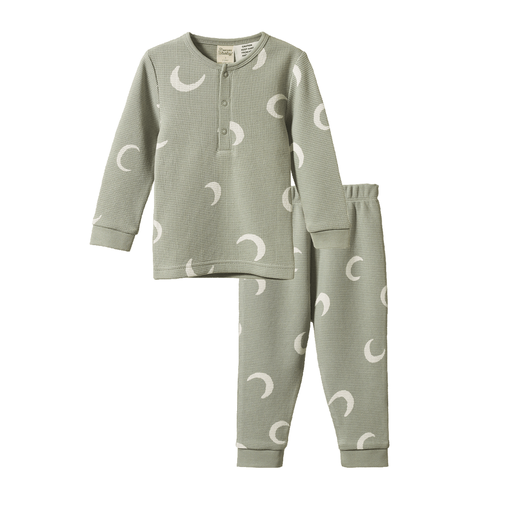Long Sleeve Waffle Pyjamas - Crescent Print