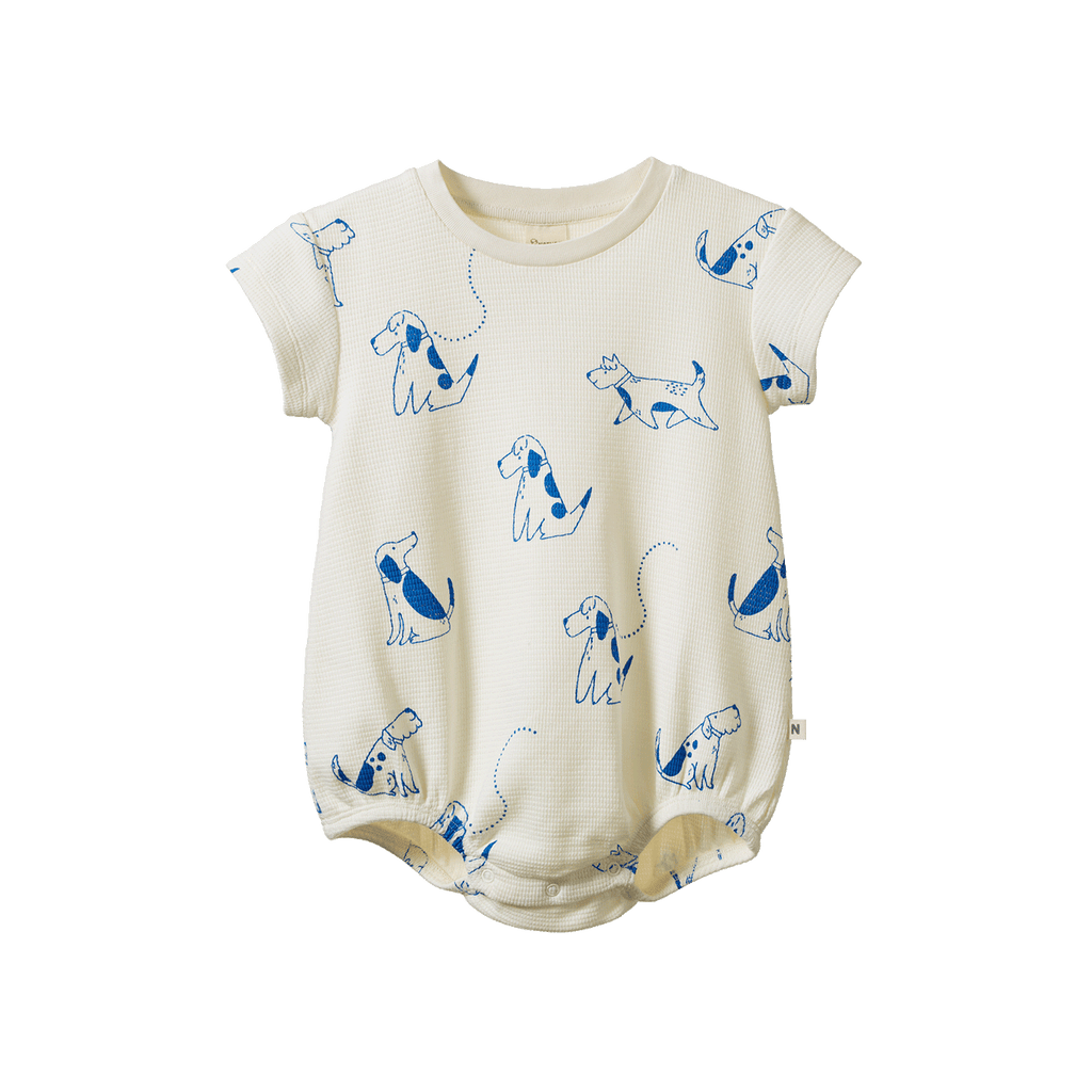 Juno Romper Waffle - Dog Walk Print