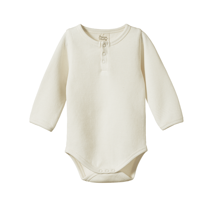 Nature Baby Henley Bodysuit Waffle - Natural