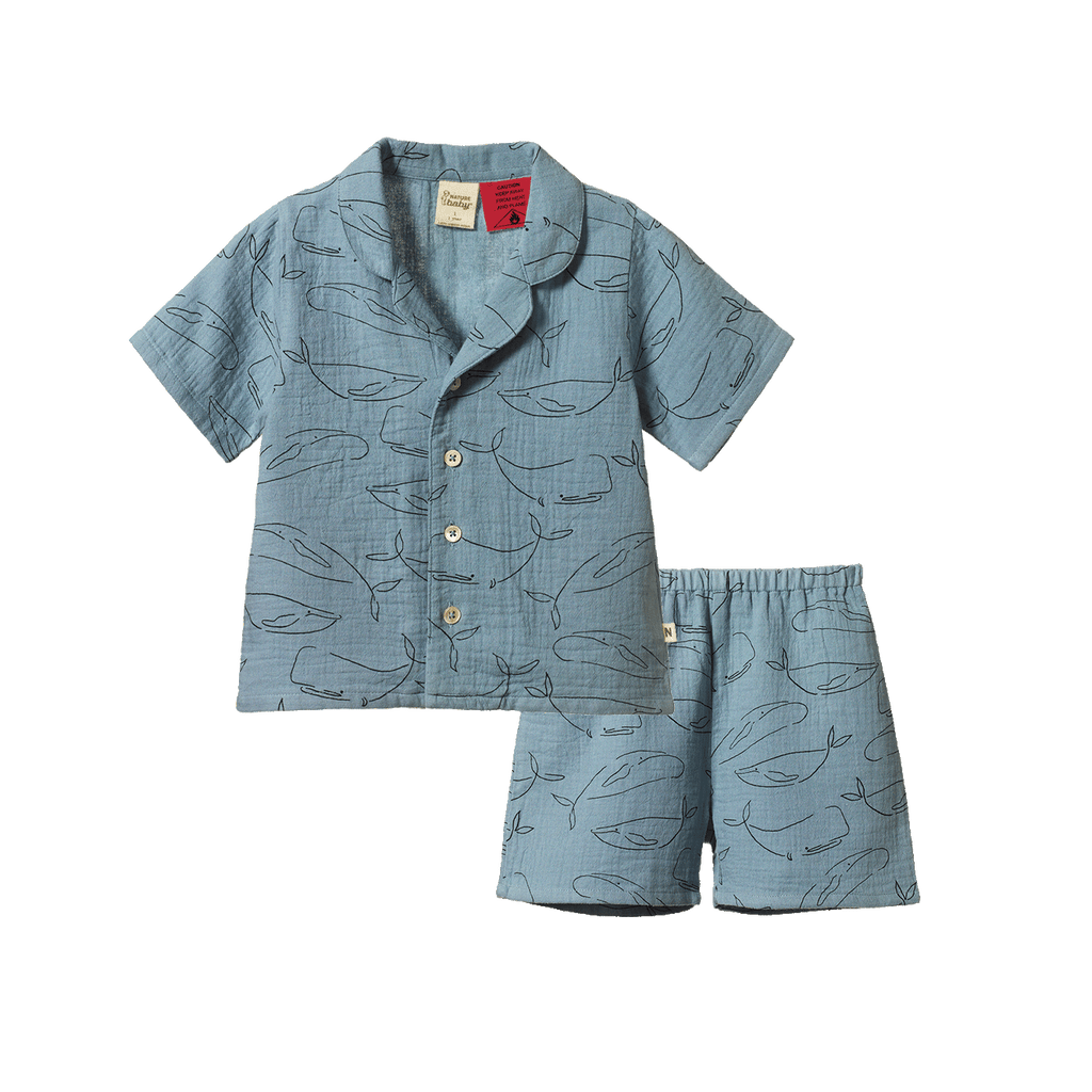 Nature Baby Seren Set Muslin - Blue Whale Print
