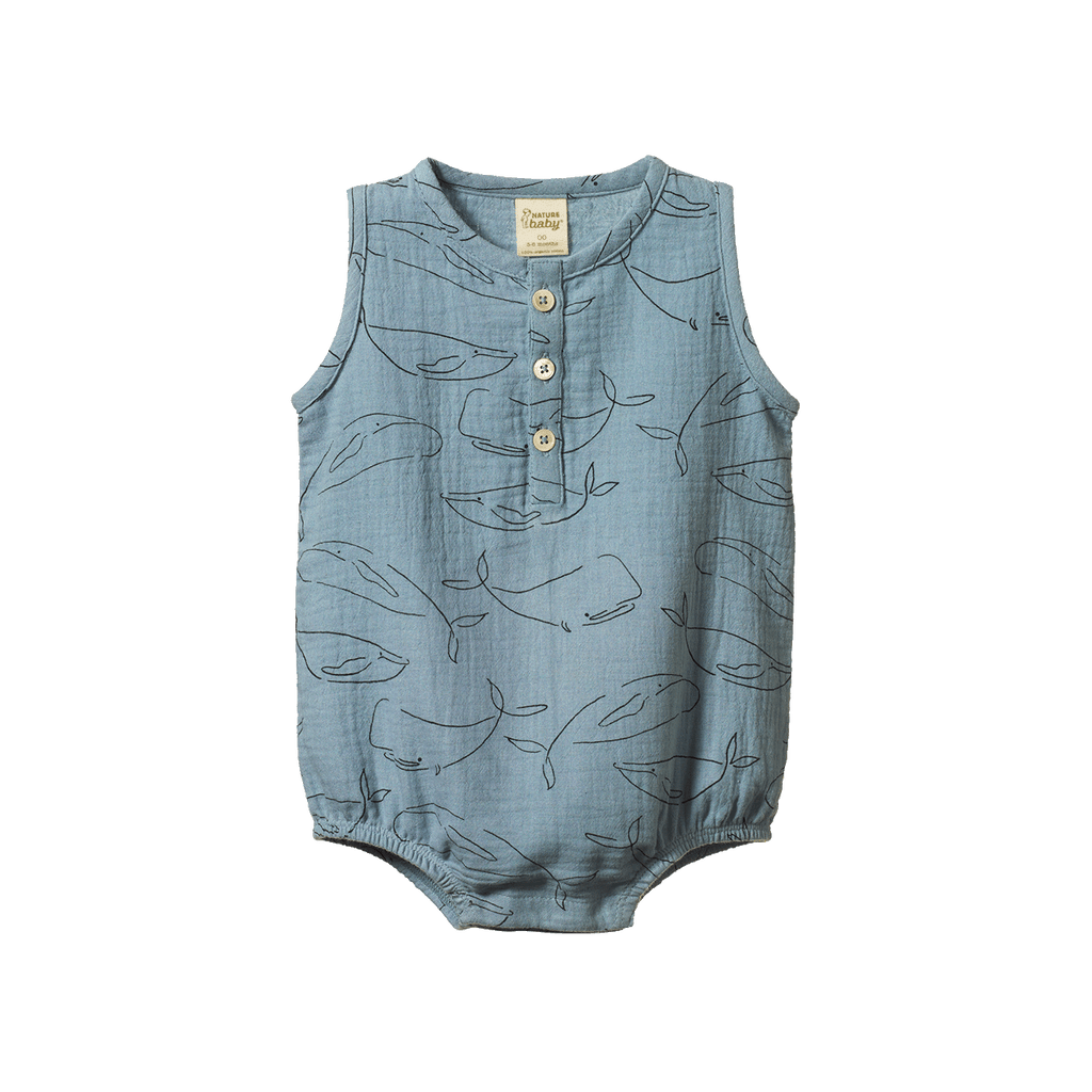 Nature Baby Cedar Suit Muslin - Blue Whale Print