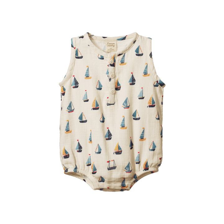 Nature Baby Cedar Suit Muslin - Regatta Print