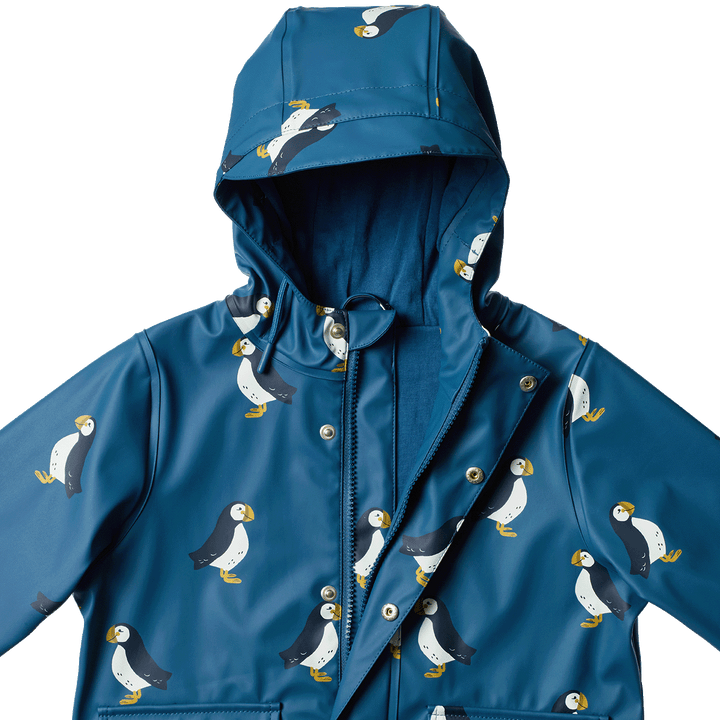 Nature Baby Raincoat - Puffin Teal Print