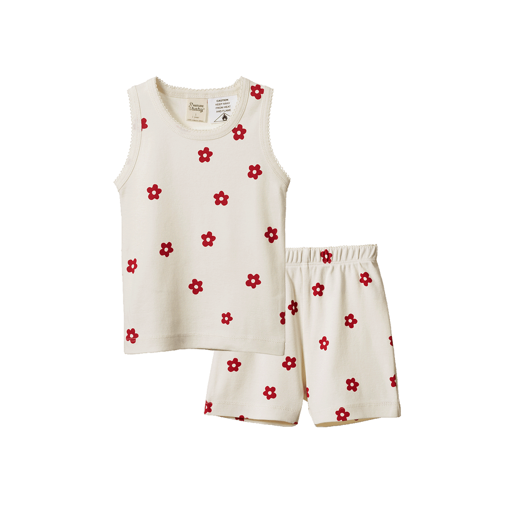 Nature Baby Singlet Pyjama Set - Flora Red Print
