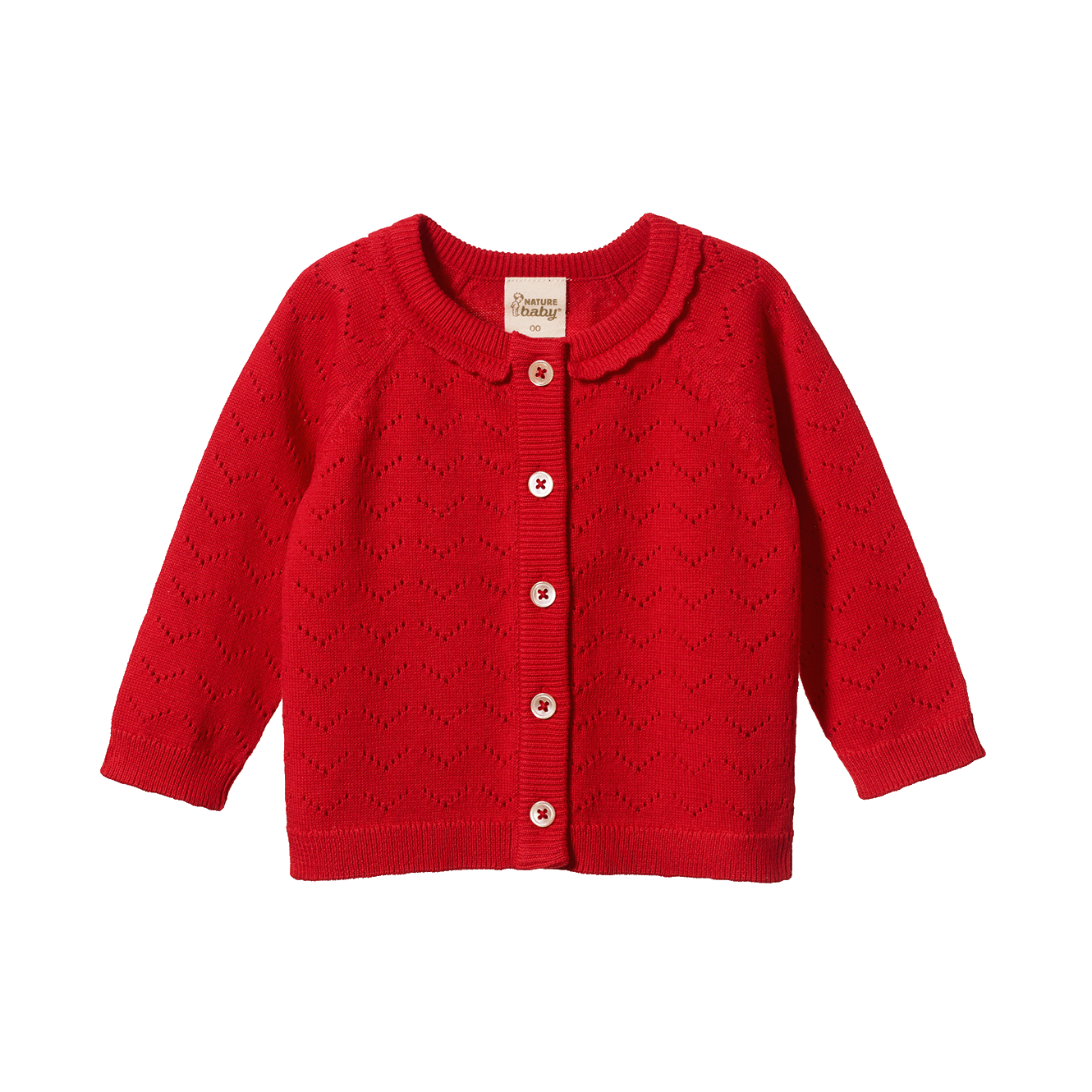 Nature Baby Piper Cardigan - Raspberry Red Pointelle