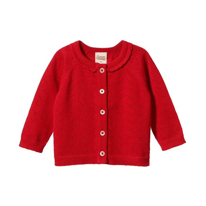 Nature Baby Piper Cardigan - Raspberry Red Pointelle