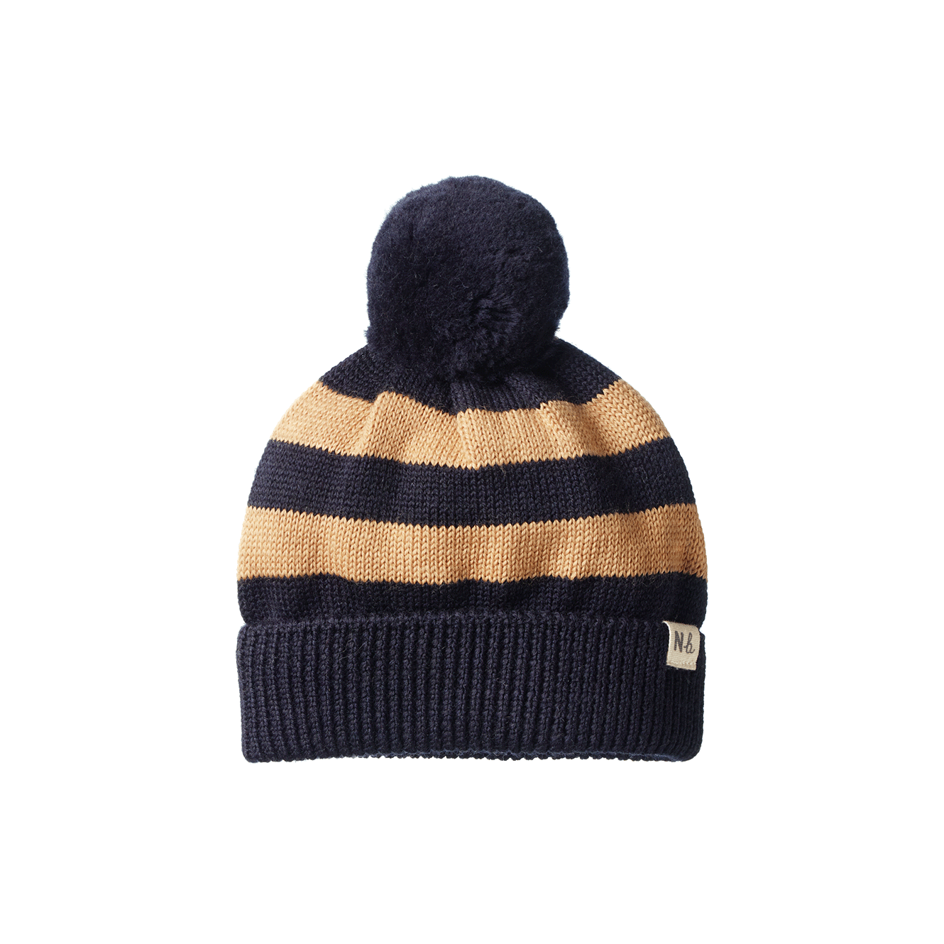 Alpine Pom Pom Beanie - Navy/Caramel Stripe