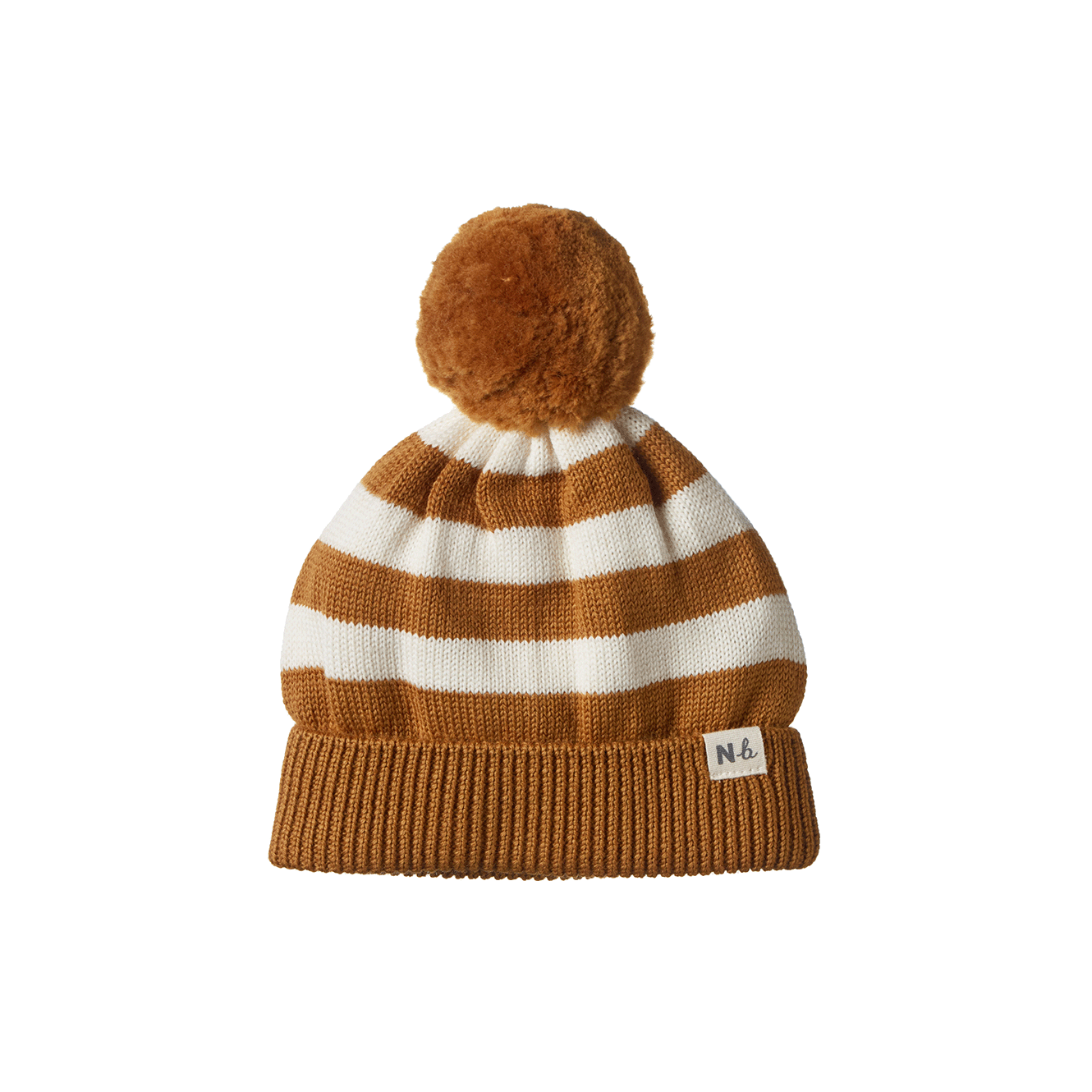 Alpine Pom Pom Beanie - Toffee Bold Stripe