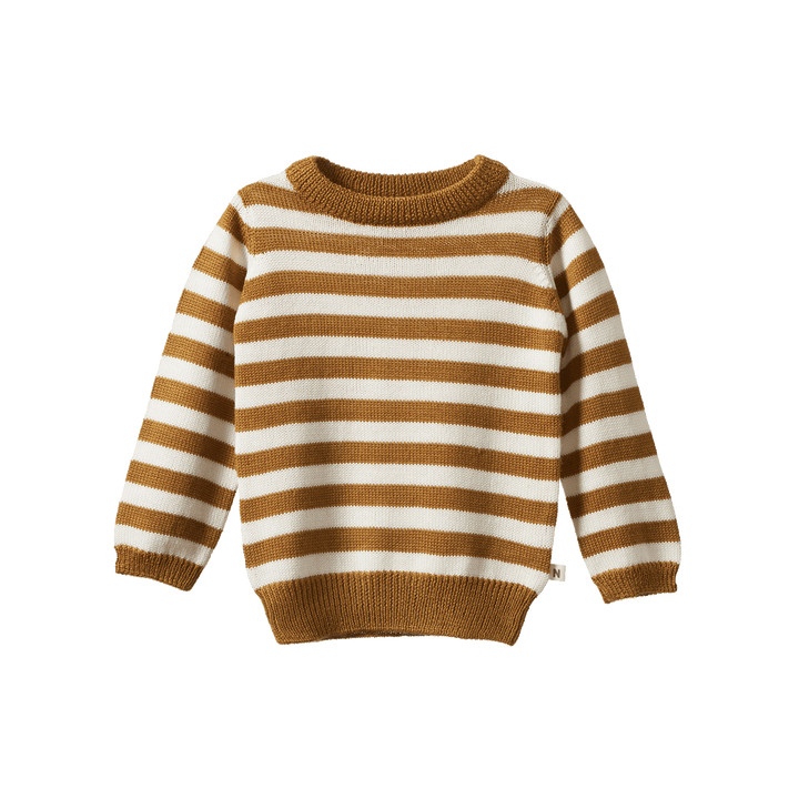 Nature Baby Merino Knit Pullover - Toffee Bold Stripe