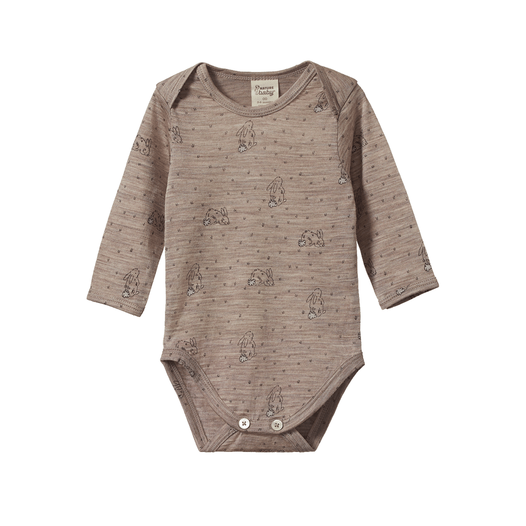 Merino Essentials Long Sleeve Bodysuit - Bramble Burrow Print Merino