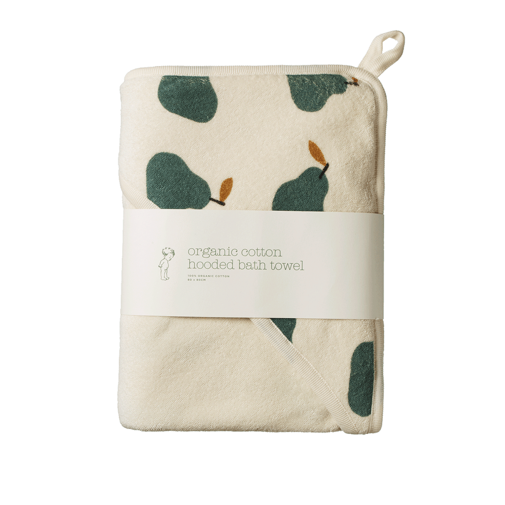 Org Cotton Hooded Towel - Pear Print