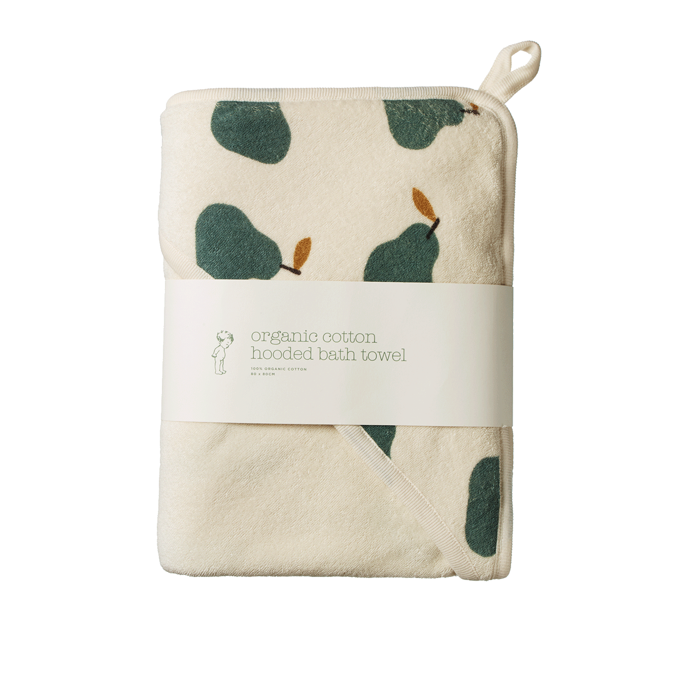 Org Cotton Hooded Towel - Pear Print