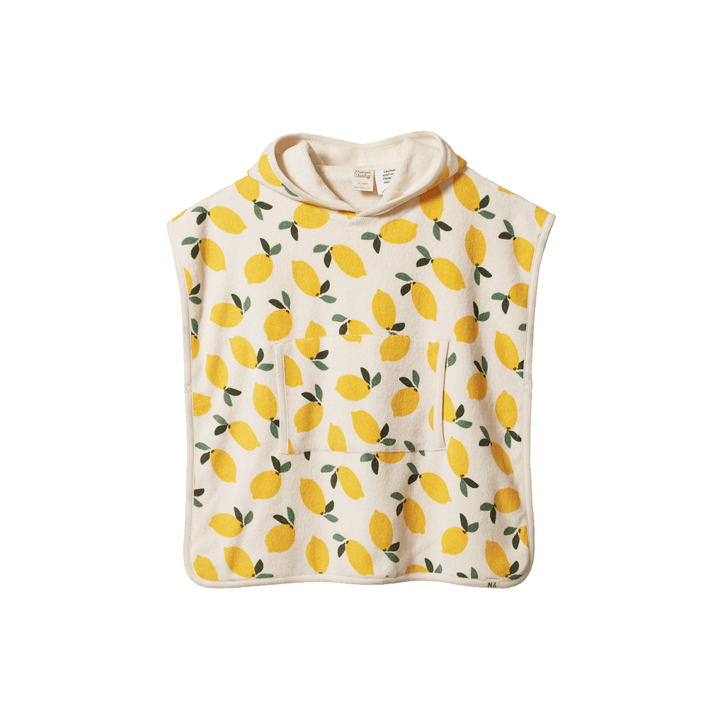 Nature Baby Org Cotton Poncho Towel - Lemon Print Terry