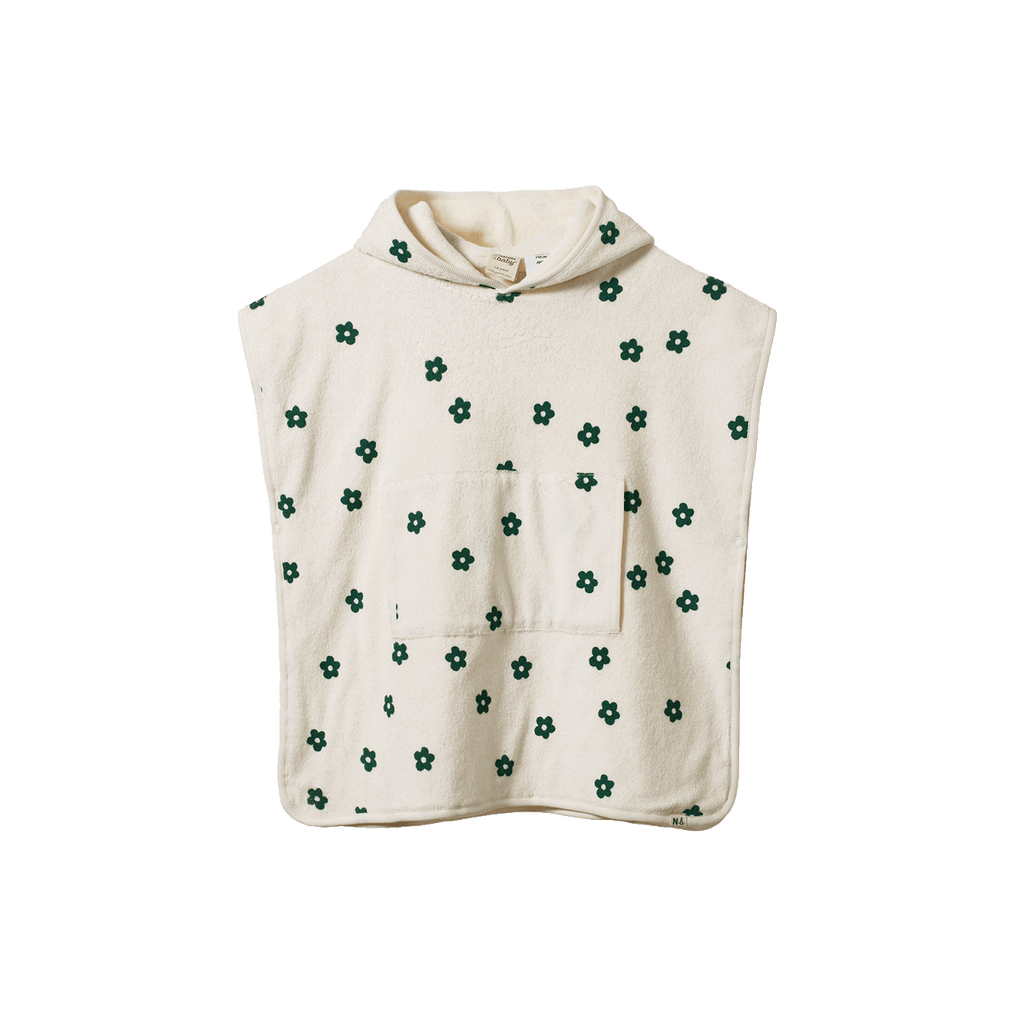 Nature Baby Org Cotton Poncho Towel - Flora Natural Print