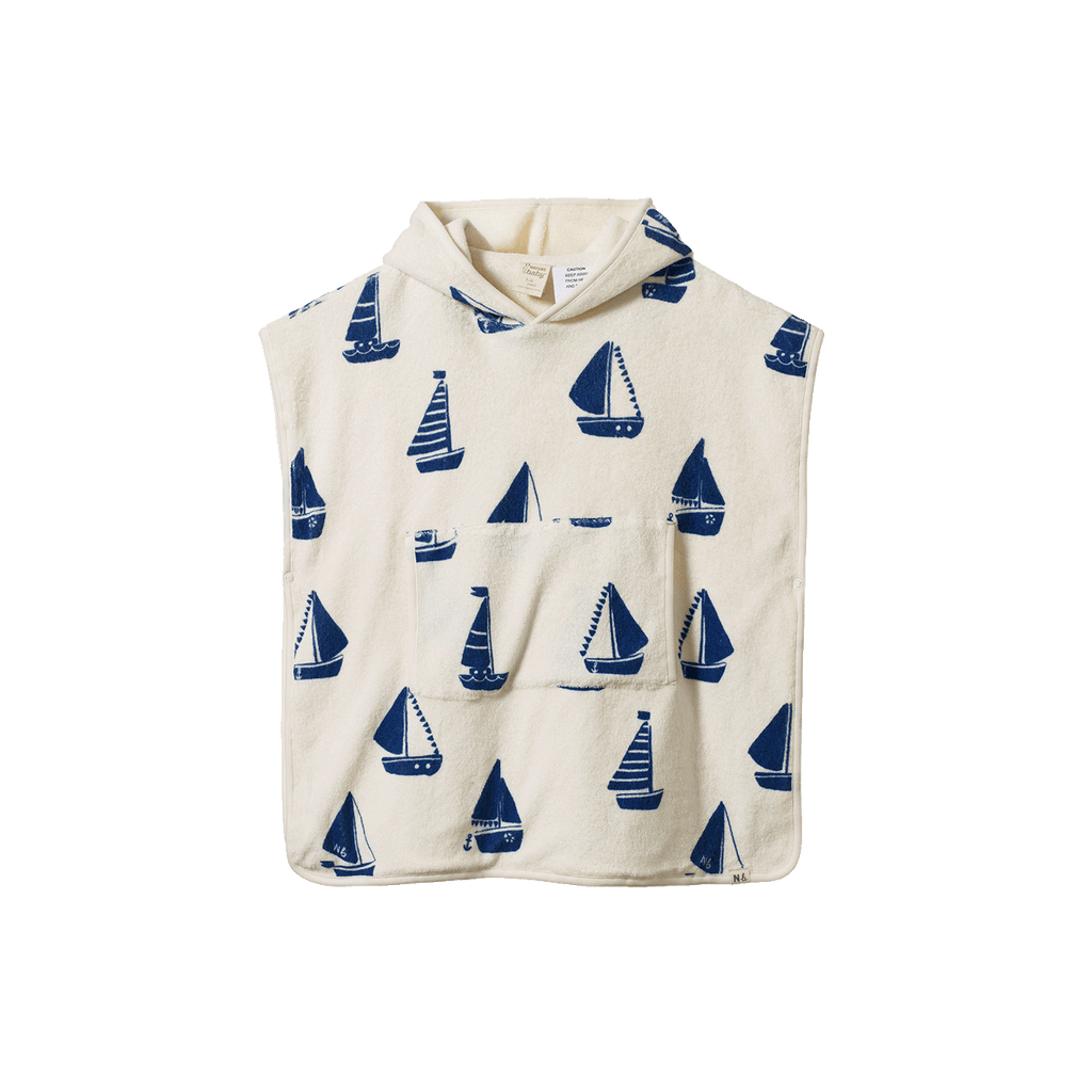 Nature Baby Org Cotton Poncho Towel - Regatta Print Terry