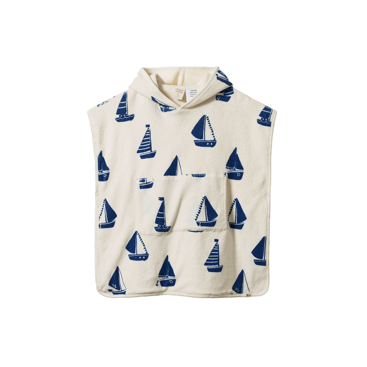 Nature Baby Org Cotton Poncho Towel - Regatta Print Terry