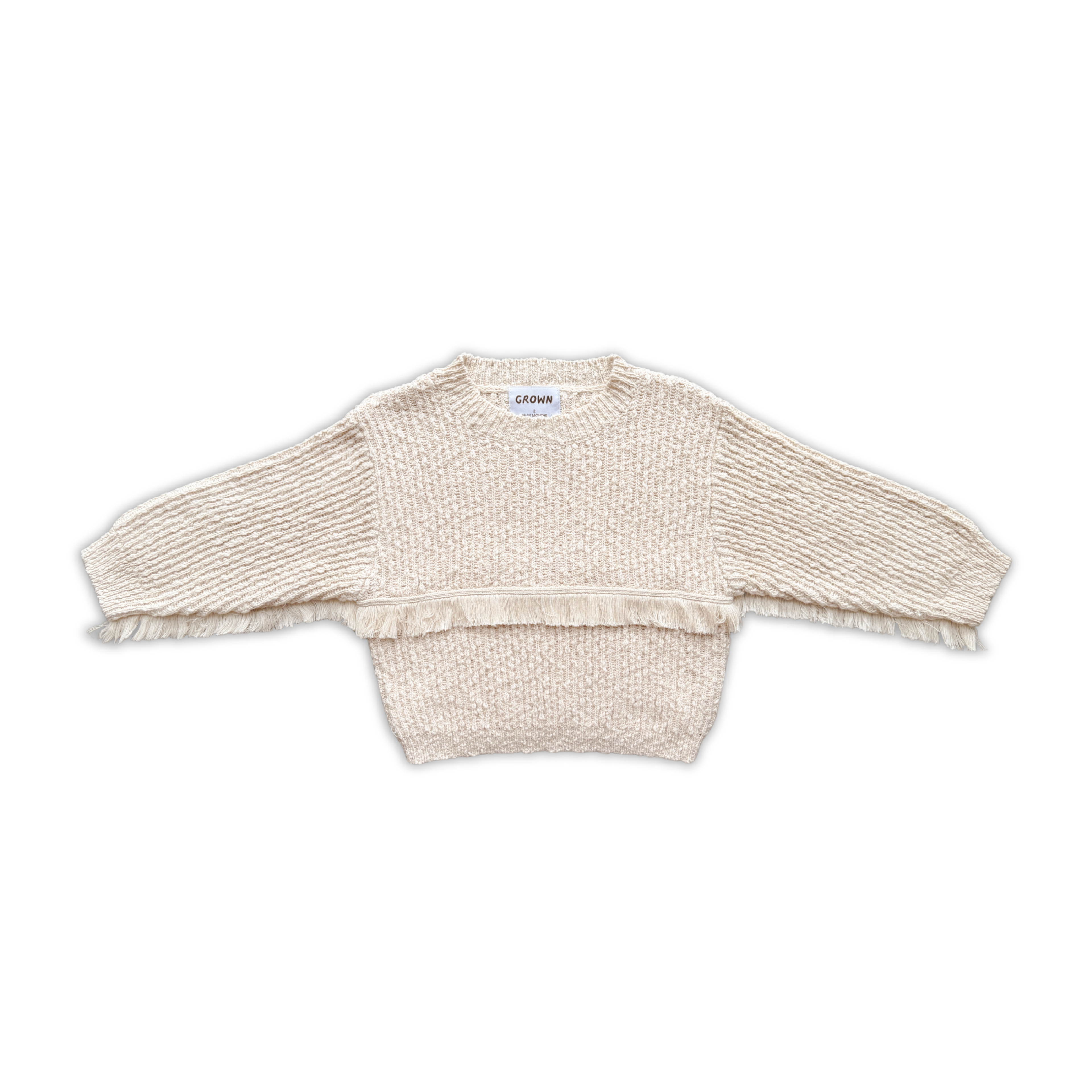 Organic Fringe Rib Knit Pull Over - Natural