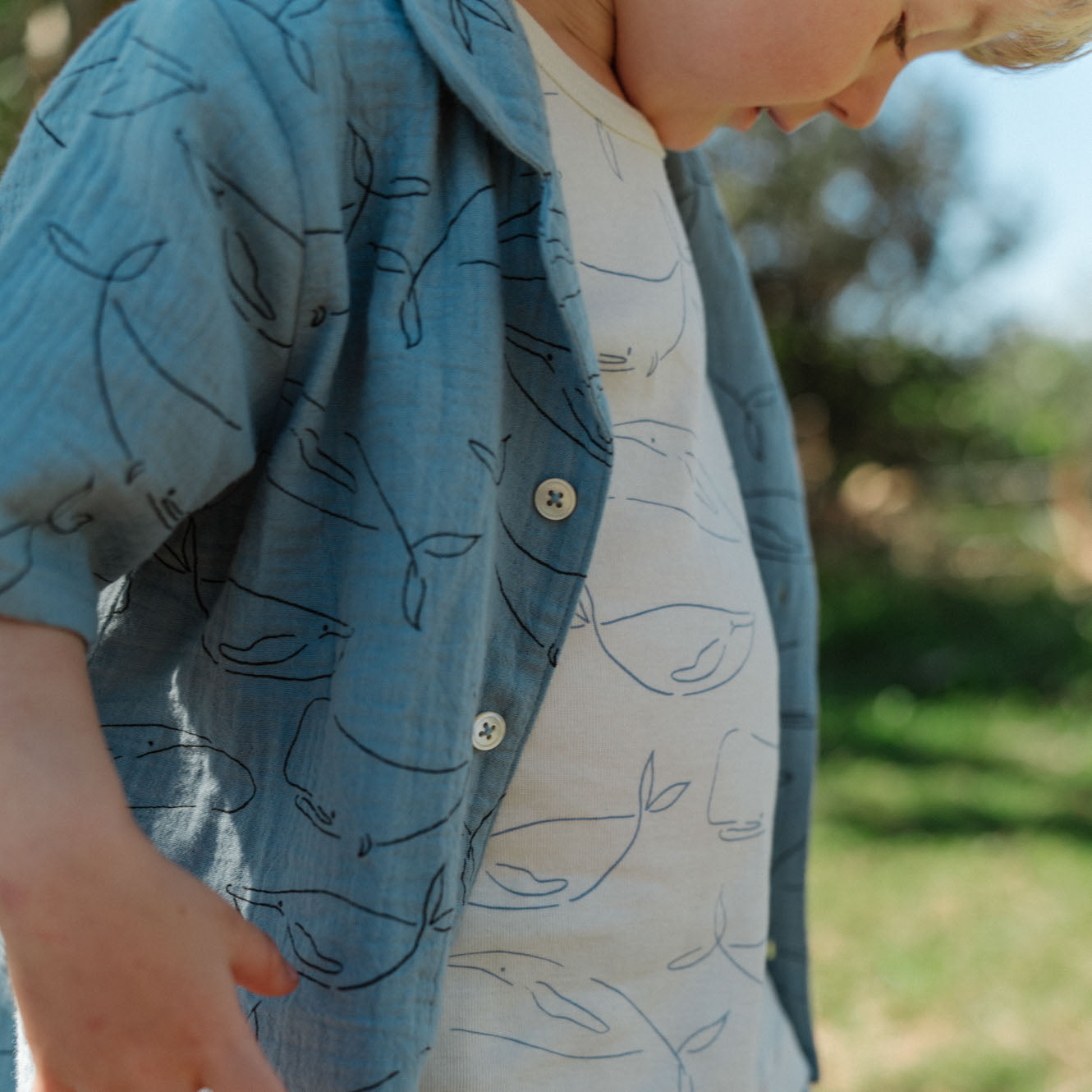 Nature Baby Seren Set Muslin - Blue Whale Print