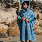 Org Cotton Poncho Towel - Blue Whale Print