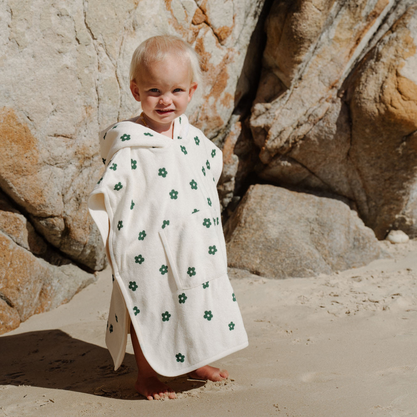 Nature Baby Org Cotton Poncho Towel - Flora Natural Print