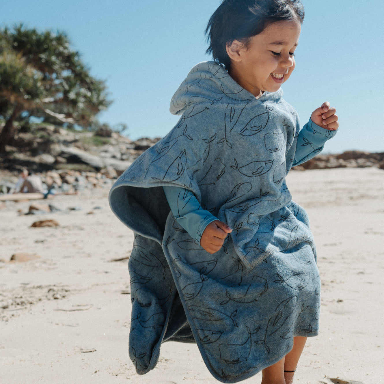 Nature Baby Org Cotton Poncho Towel - Blue Whale Print