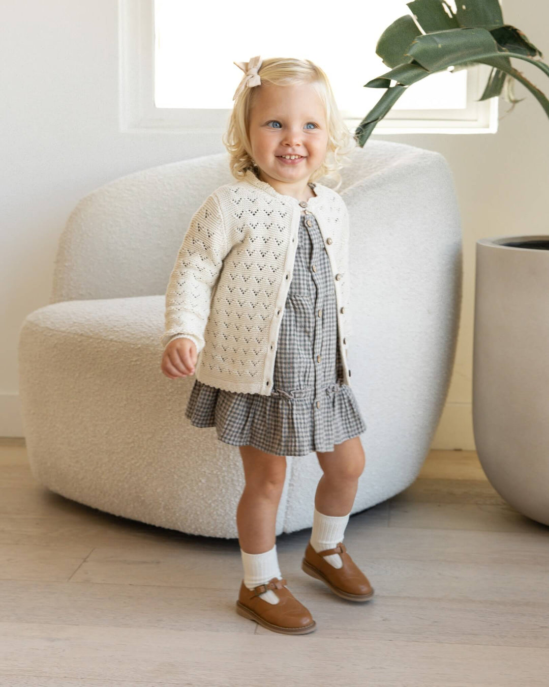 Quincy Mae Scalloped Cardigan - Natural