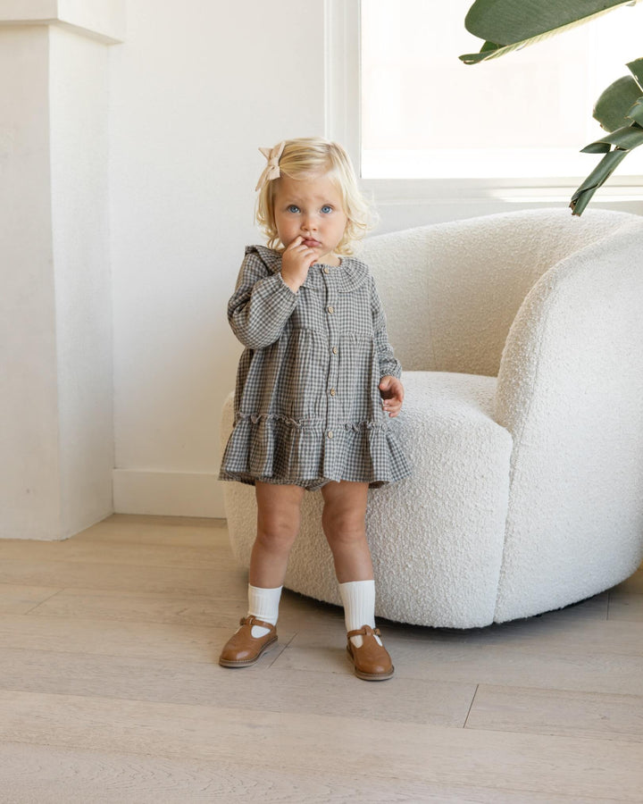 Quincy Mae Ruffle Collar Button Dress - Forest Micro Plaid