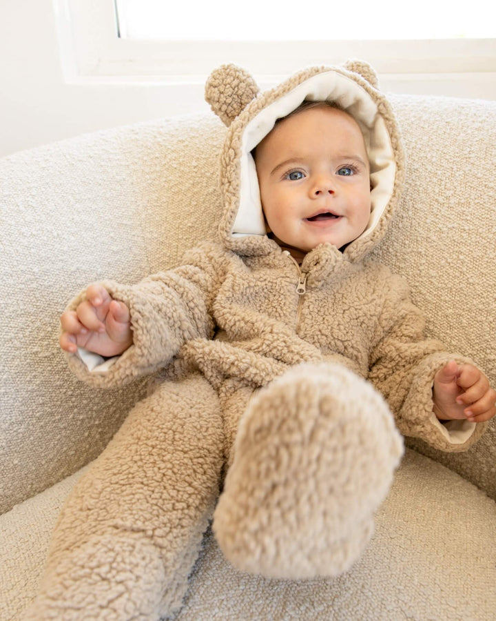 Quincy Mae Bear Jumpsuit - Sand