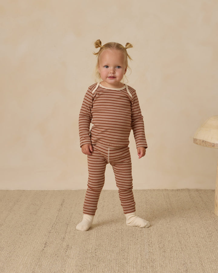 PRE-ORDER Quincy Mae Ribbed Tee + Legging Set || Cedar Micro Stripe