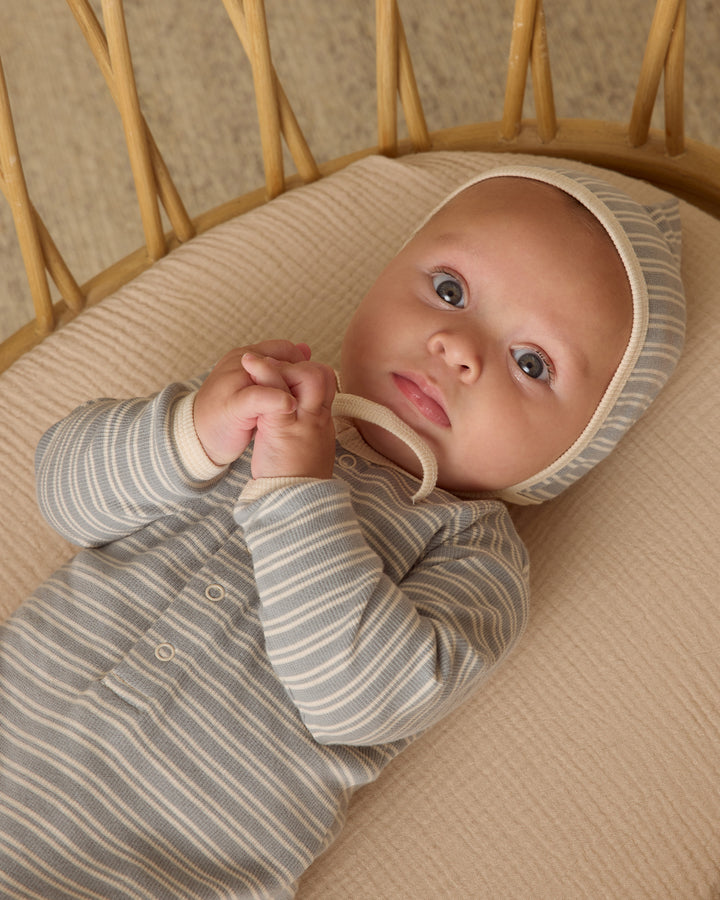 PRE-ORDER Quincy Mae Ribbed Baby Jumpsuit || Steel Blue Micro Stripe