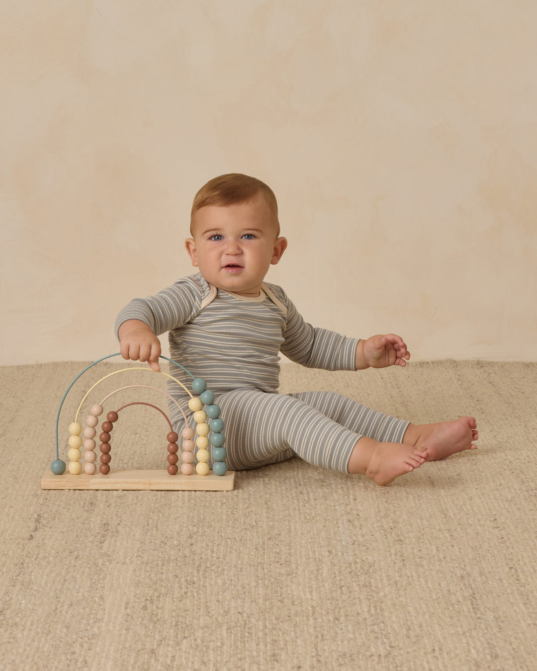 PRE-ORDER Quincy Mae Ribbed Tee + Legging Set || Steel Blue Micro Stripe