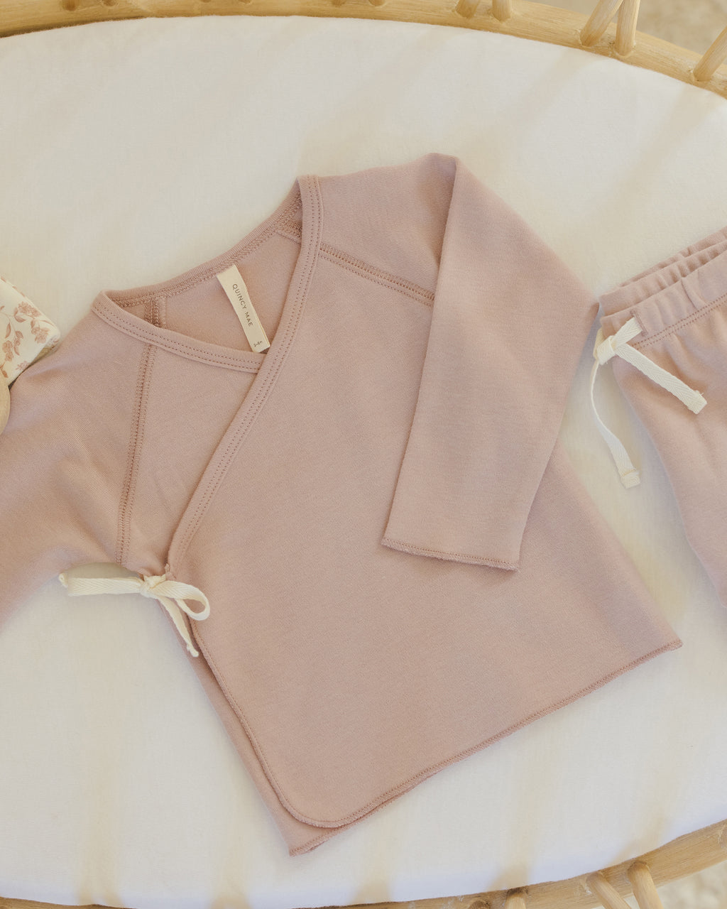 Quincy Mae Wrap Top + Footed Pant Set - Rose