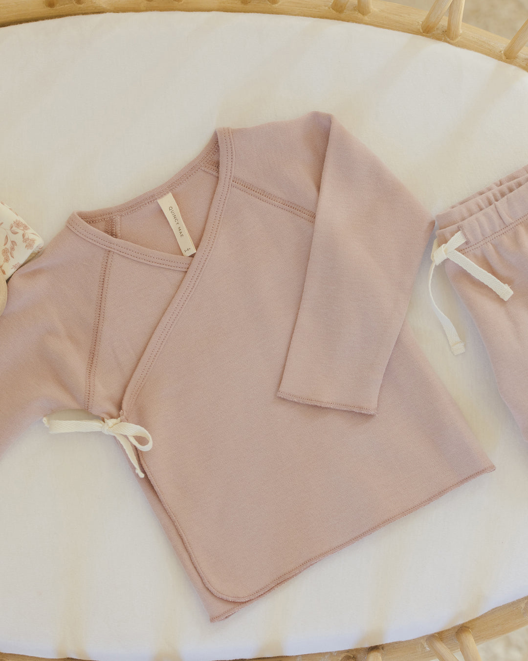 PRE-ORDER Quincy Mae Wrap Top + Footed Pant Set || Rose