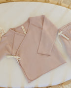 Wrap Top + Footed Pant Set - Rose