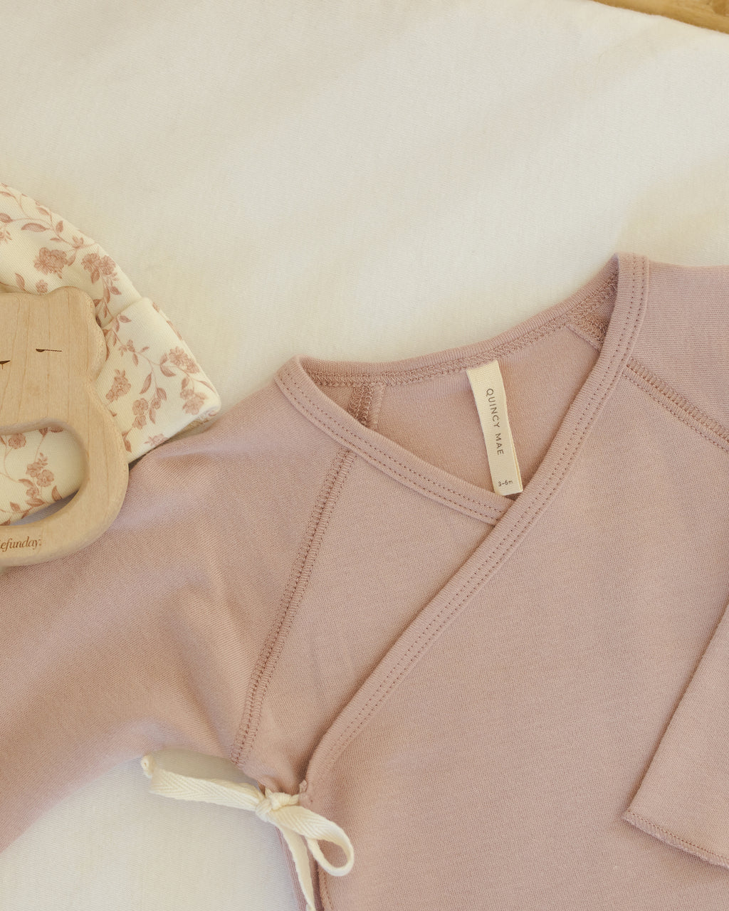 Quincy Mae Wrap Top + Footed Pant Set - Rose