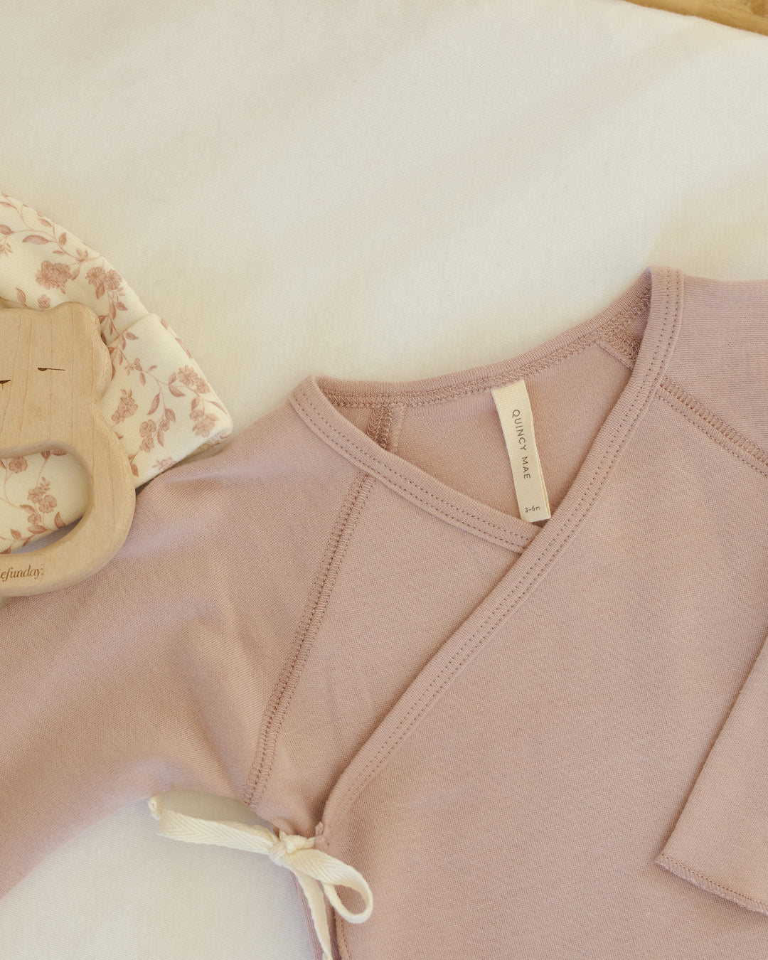 PRE-ORDER Quincy Mae Wrap Top + Footed Pant Set || Rose