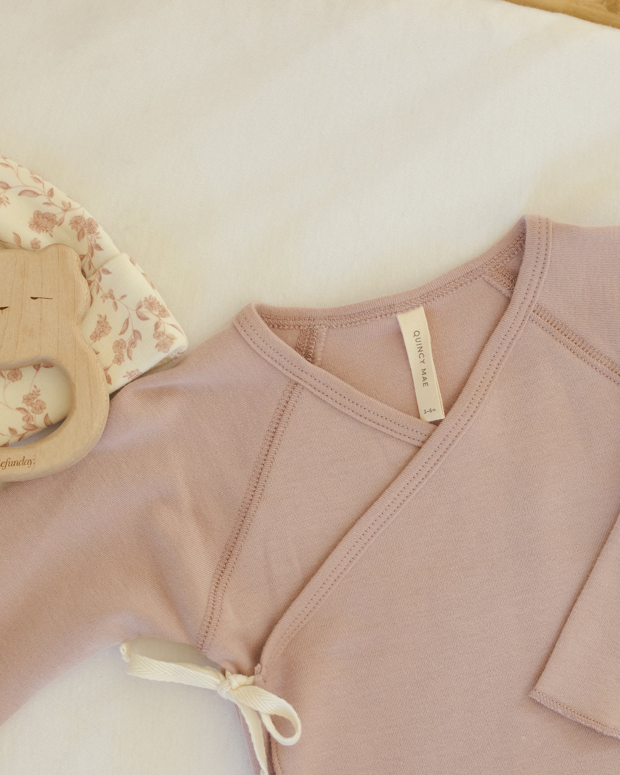 Quincy Mae Wrap Top + Footed Pant Set - Rose