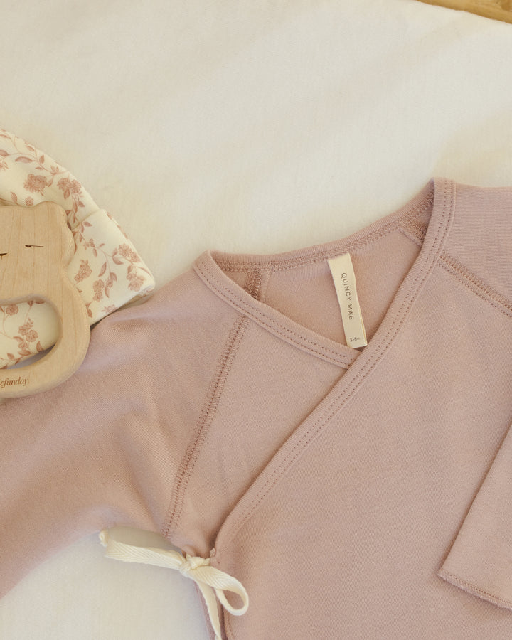 PRE-ORDER Quincy Mae Wrap Top + Footed Pant Set || Rose