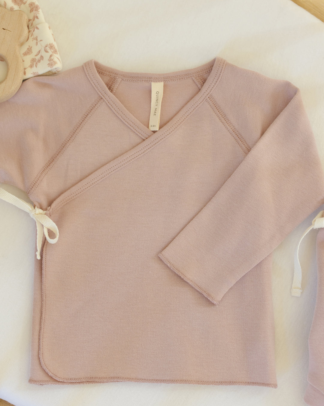 PRE-ORDER Quincy Mae Wrap Top + Footed Pant Set || Rose