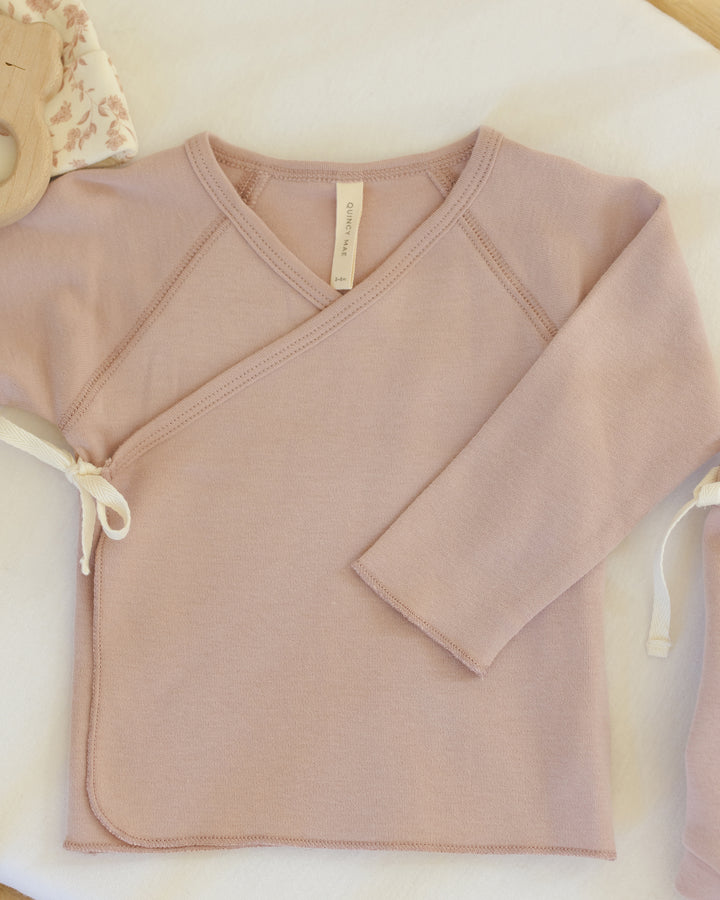 PRE-ORDER Quincy Mae Wrap Top + Footed Pant Set || Rose