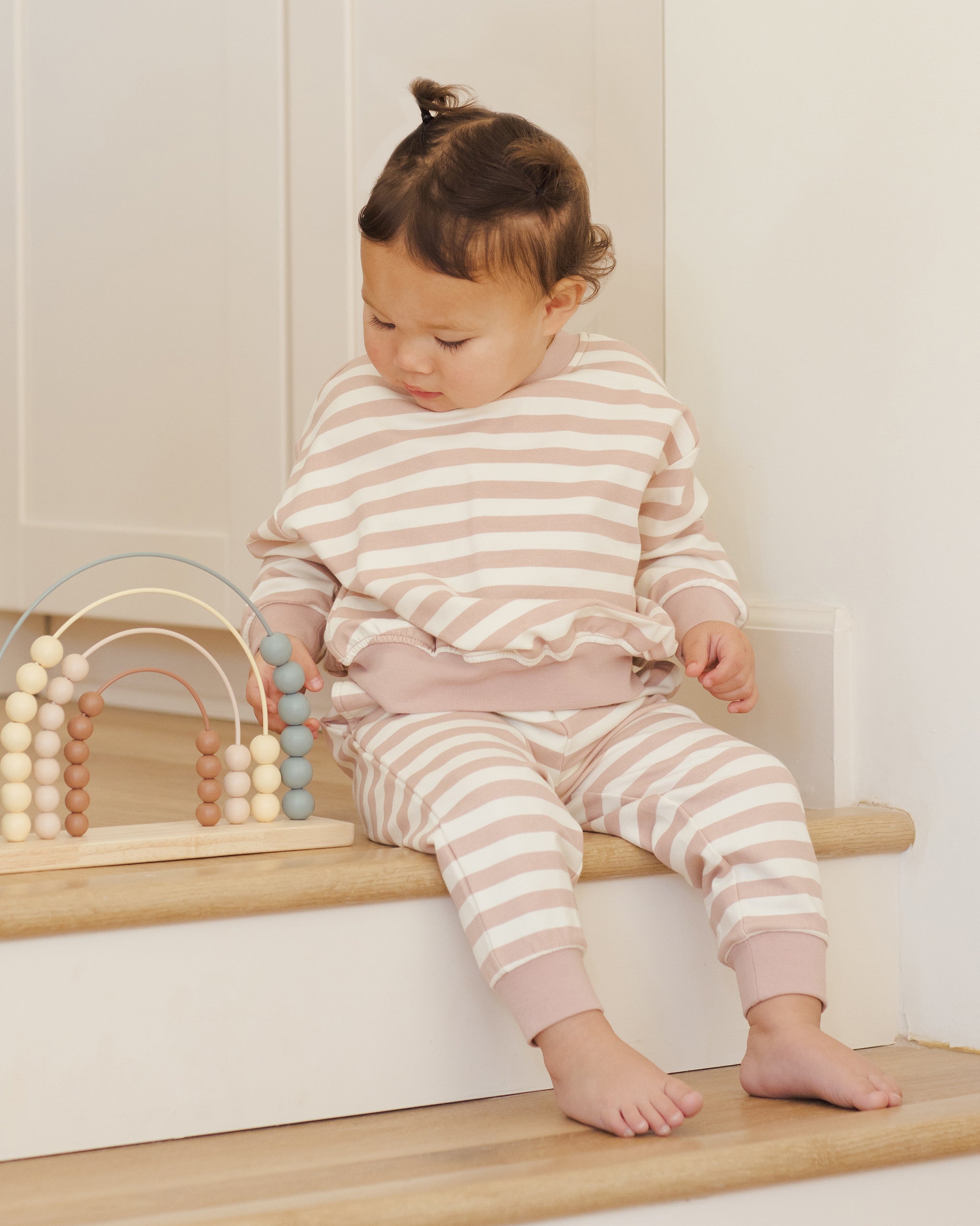Quincy Mae Relaxed Sweatpant - Pink Stripe