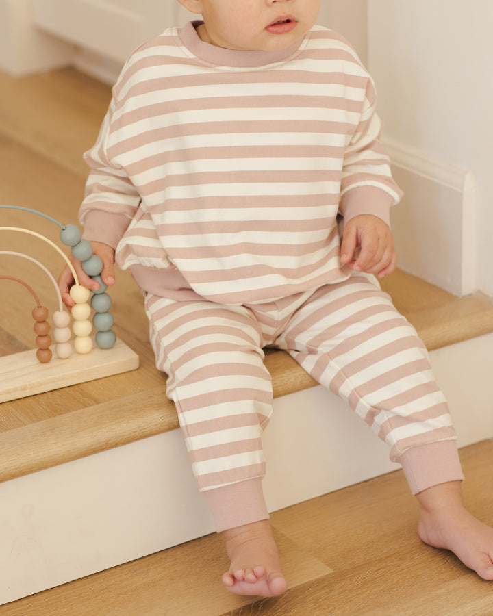 PRE-ORDER Quincy Mae Relaxed Sweatshirt || Pink Stripe