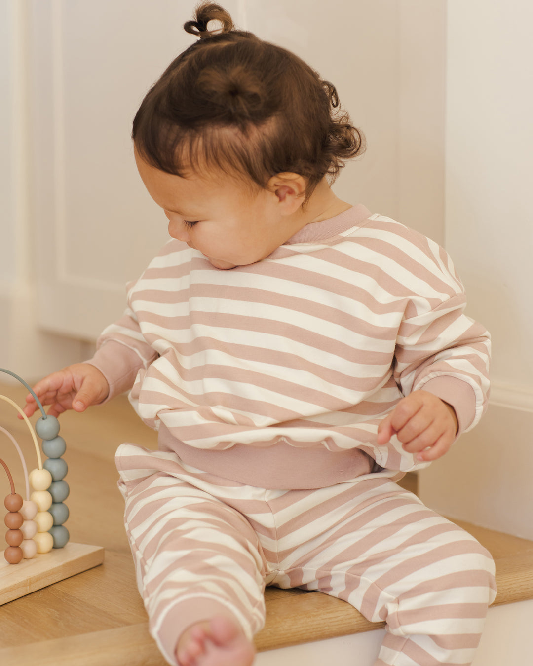 PRE-ORDER Quincy Mae Relaxed Sweatshirt || Pink Stripe