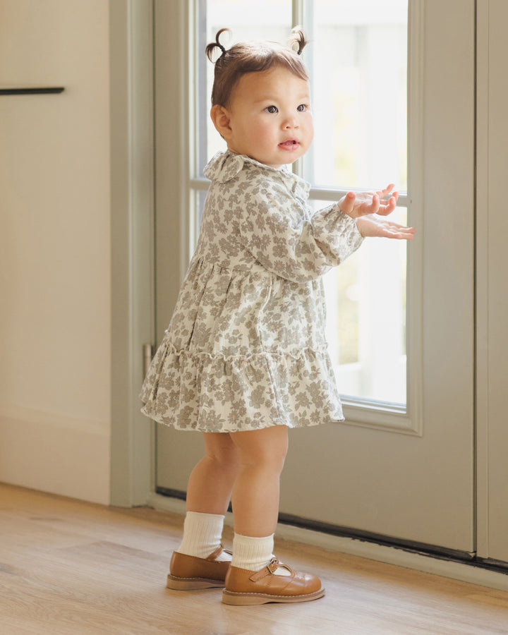 PRE-ORDER Quincy Mae Ruffle Collar Button Dress || Green Floral