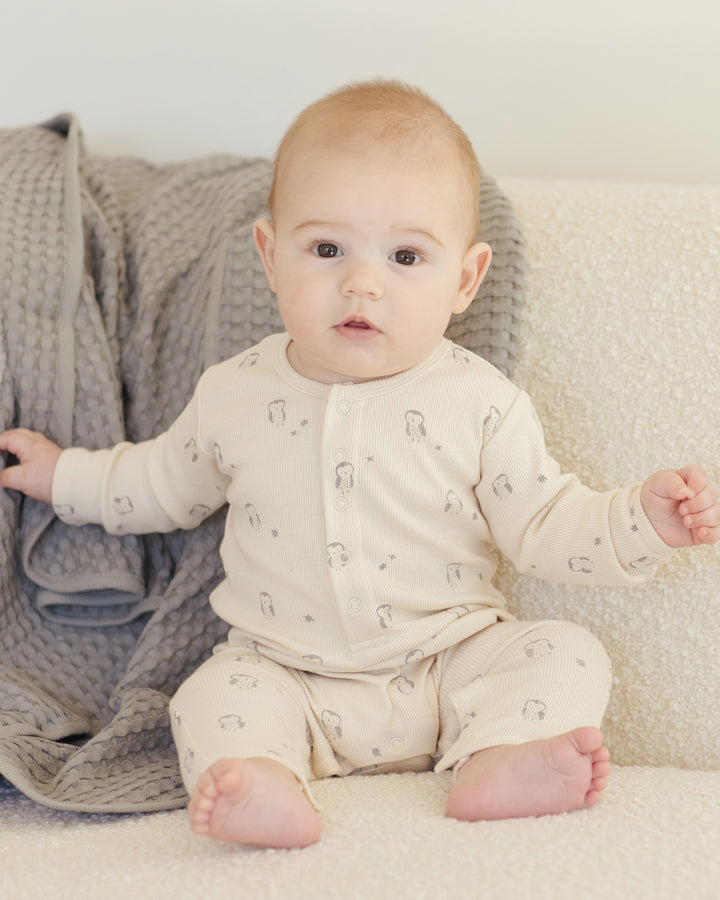 PRE-ORDER Quincy Mae Ribbed Baby Jumpsuit || Owls