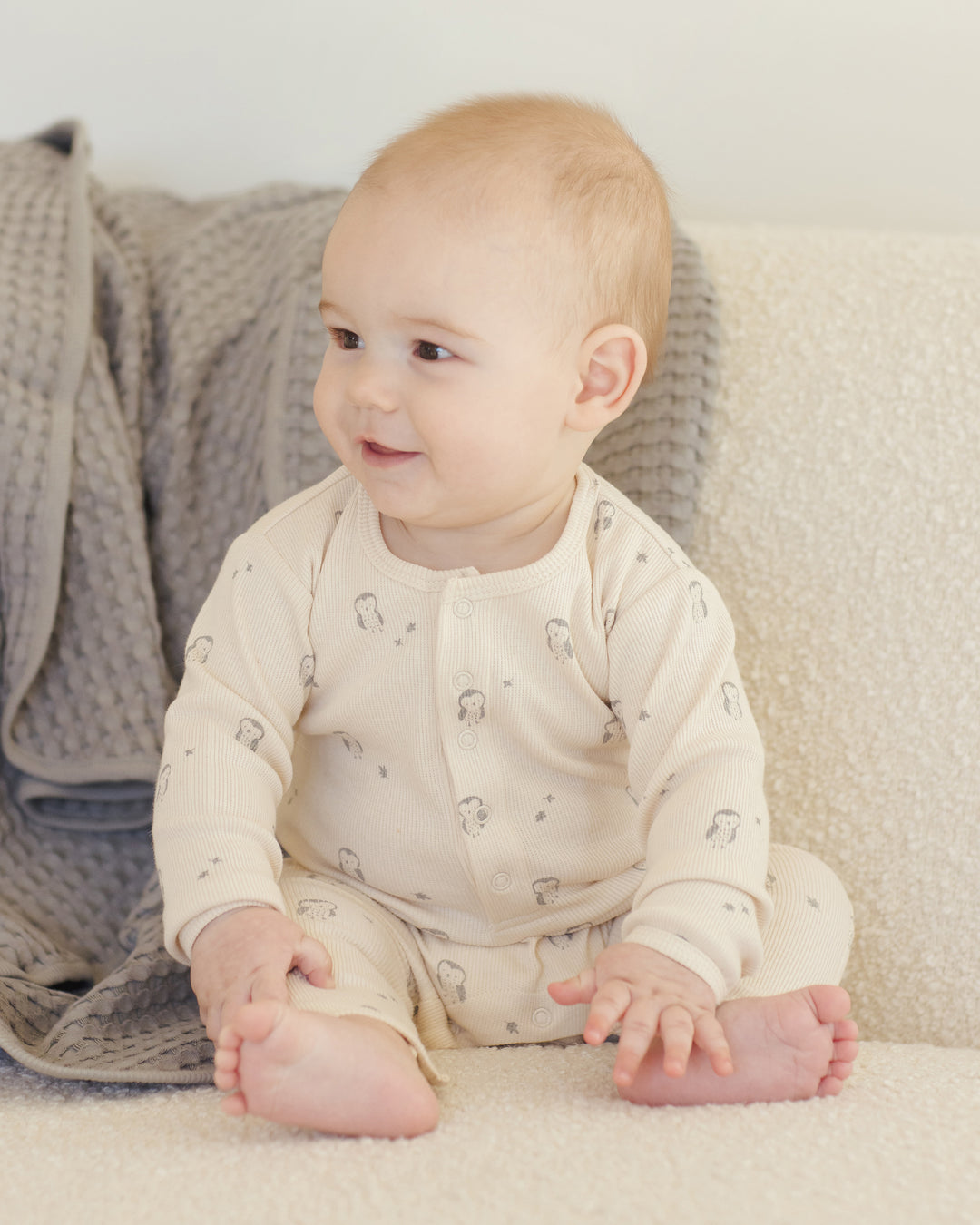 PRE-ORDER Quincy Mae Ribbed Baby Jumpsuit || Owls