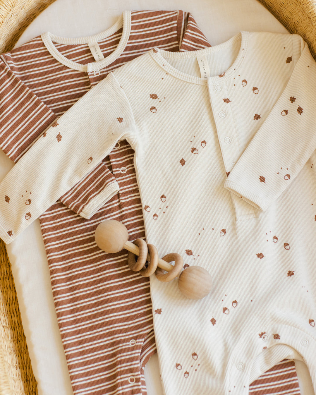 PRE-ORDER Quincy Mae Ribbed Baby Jumpsuit || Cedar Micro Stripe