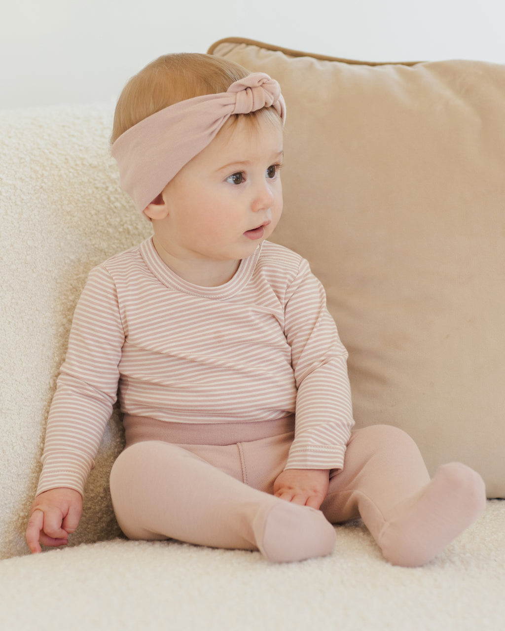 Quincy Mae Side Snap Bodysuit + Pant Set - Rose Micro Stripe