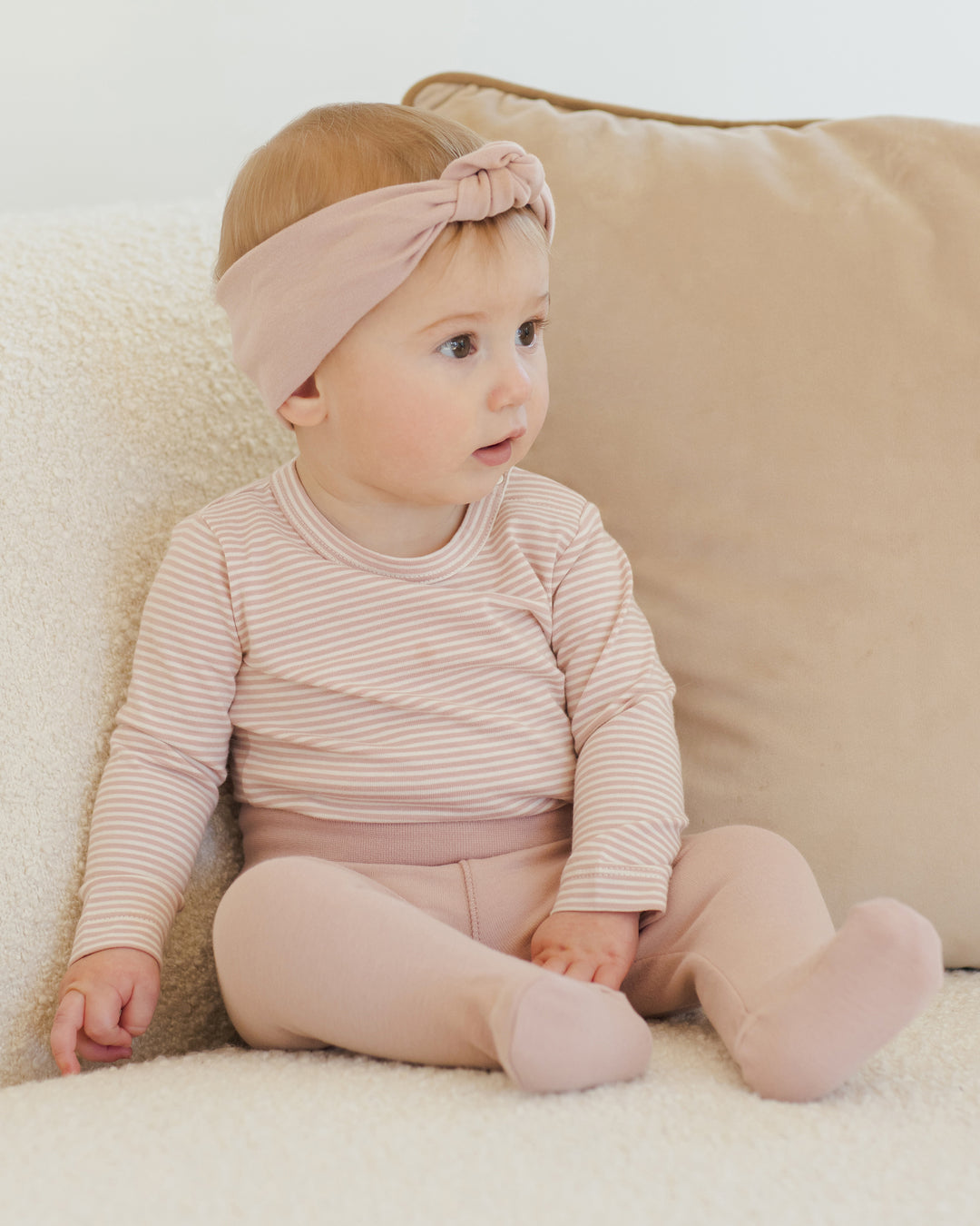 PRE-ORDER Quincy Mae Side Snap Bodysuit + Pant Set || Rose Micro Stripe