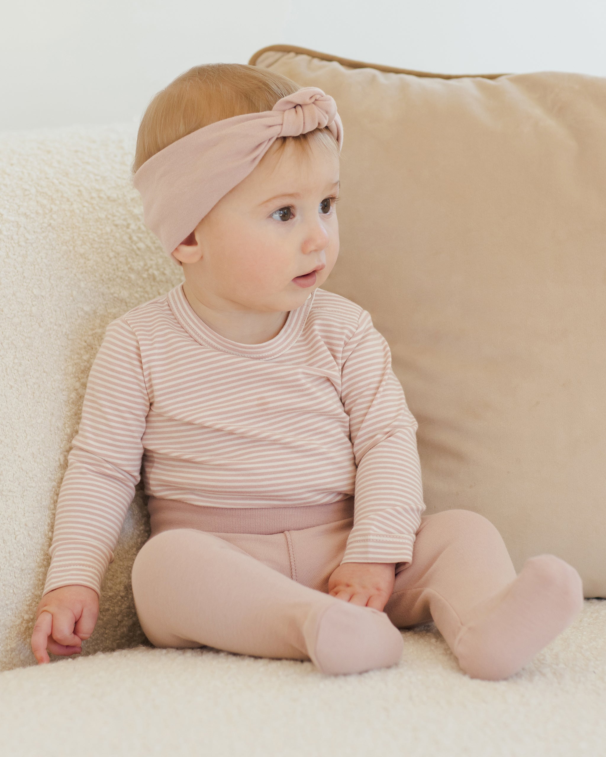 Quincy Mae Side Snap Bodysuit + Pant Set - Rose Micro Stripe